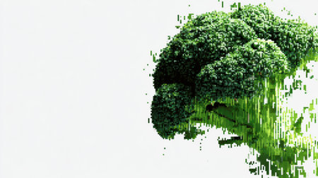 Broccoli silhouette created from green pixels with a clean, uncluttered side enhancing the minimalistic aesthetic of the design.の素材