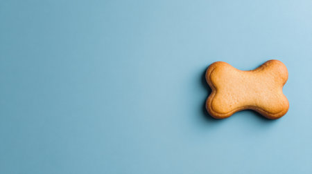 This treat is placed centrally on a soft blue surface, emphasizing its shape and texture, perfect for rewarding pets during playtime or training.の素材