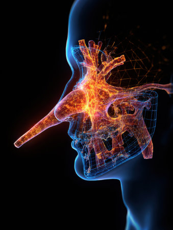 Visual representation demonstrates sinus inflammation with intricate warm-colored details.の素材