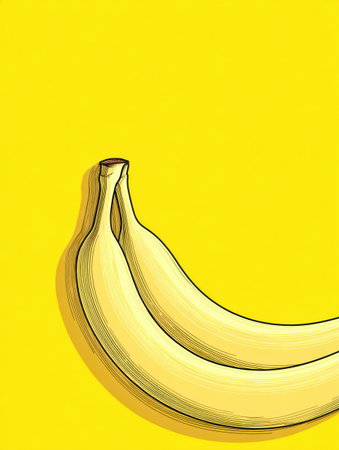 Line art representation of bananas exhibits a gentle curve set against a solid pastel background, allowing for potential graphic design applications.の素材