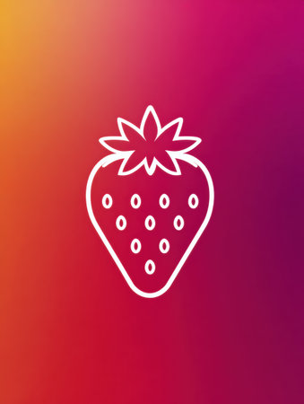 A simple strawberry icon with a white outline stands out against a vibrant gradient background, appealing to designers and fruit lovers alike.の素材