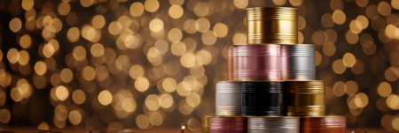 A stack of gourmet wet food cans stand beautifully lit, showcasing an uncluttered upper area, creating an inviting and sophisticated atmosphere.の素材