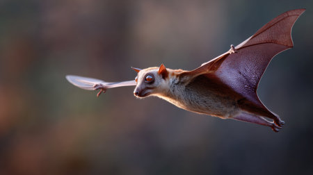 A Sunda colugo navigates the twilight sky with elegance, its wings spread wide, blending harmoniously with the soft gradient of the evening backdrop.の素材