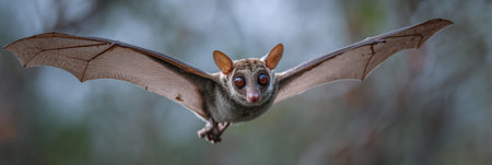 Sunda colugo glides effortlessly in the twilight, showing its unique features and capturing the serene atmosphere of dusk.の素材