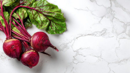 A beautiful watercolor blend of beetroot and leafy greens captures a rustic essence with an open top-left corner, enhancing its charm and natural appeal.の素材