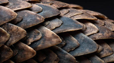 Close-up view of pangolin scales reveals the unique textures and patterns, highlighting the colors and designs that adorn this fascinating creature.の素材