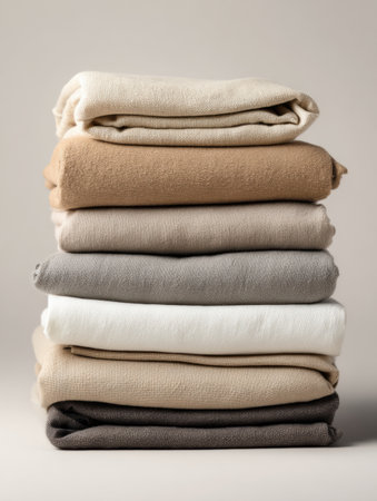 Soft organic cotton fabrics are beautifully stacked in neutral tones, highlighting their natural textures and versatility for home decor and crafting.の素材