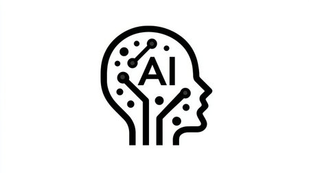 This visual depicts AI integration with a chatbot icon inside a human head outline, symbolizing cognitive enhancement.の素材