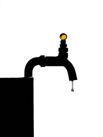 Silhouette shows a beer tap with one golden detail, emphasizing brewing artistry against a clean white background, evoking simplicity and elegance.の素材