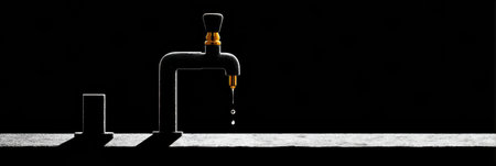 A black and white silhouette showcases a beer tap with one golden detail, emphasizing its sleek design and simplicity against a clean backdrop.の素材