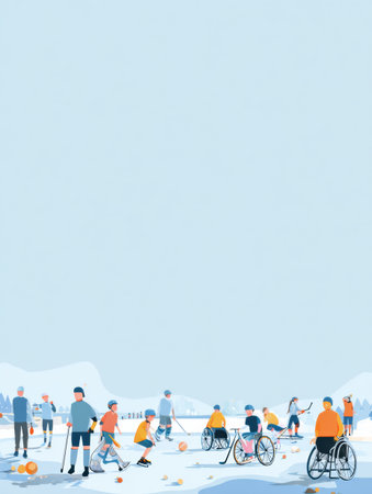 Students enjoy adaptive sports that promote teamwork and inclusion in a vibrant outdoor setting during school breaks.の素材