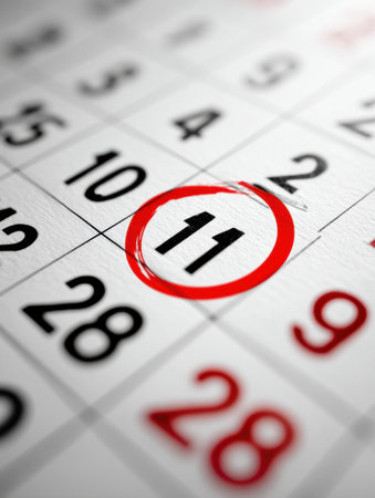 A calendar displays a countdown to finals, with the date circled in red on a clean, minimalist background, emphasizing the urgency of upcoming exams.の素材