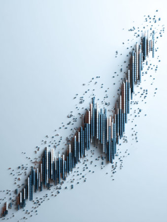 Deceptive stock market graph illustrates an upward trend with a clean area beneath, symbolizing manipulated data and unrealistic market expectations.の素材
