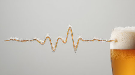 A heartbeat line represents the excitement of beer, culminating in a glass filled with frothy beverage, evoking feelings of celebration and leisure.の素材