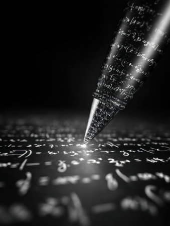 Mathematical formulas emerge from a pen, revealing beauty in abstract ideas through their intricate patterns and creativity.の素材