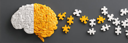 A visually engaging representation showcasing a brain made of puzzle pieces, emphasizing intelligence and the quest for knowledge, with one section left empty.の素材