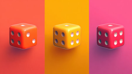 This animated interface showcases various colorful dice, inviting user interaction with its bright design and ample space for additional elements.の素材