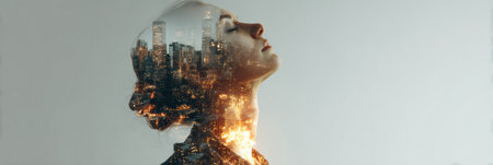Personal reflections and mental tasks are visually represented in a creative overlay around a transparent head, illustrating the complexity of thoughts.の素材
