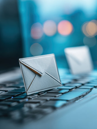 Elements showcasing business email compromise through mismatched name and email presented on a keyboard with a softly blurred background enhancing the focus.の素材