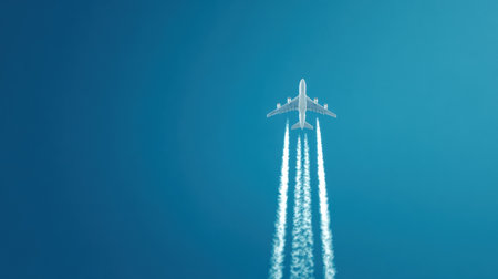 A small airplane flies high in a clear blue sky, trailing an empty white banner that can be used for personal or promotional messages during an event.の素材