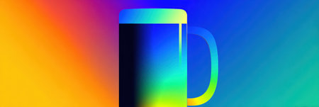 An abstract geometric representation of a beer mug showcases a stunning gradient of colors, enhancing its modern design against a smooth backdrop.の素材