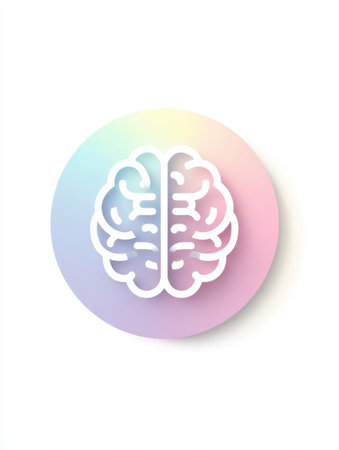 The minimalistic brain icon designed in a pastel circle emphasizes the themes of creativity and innovation, suitable for various modern projects.の素材
