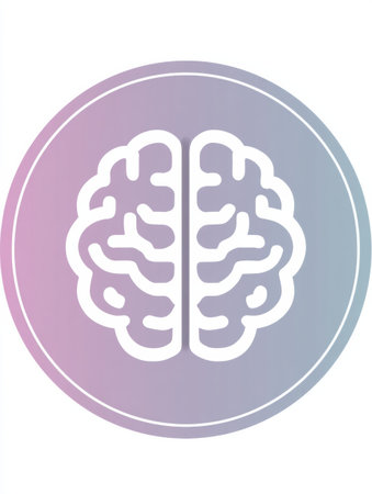 A minimalistic brain icon is set in a soft pastel circle on a white background, creating an elegant representation of thought and creativity.の素材