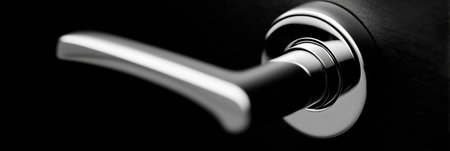 A sleek slot lever handle is captured in soft focus, presenting a modern design against a dark backdrop.の素材