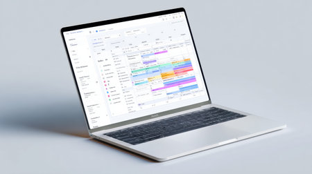This holographic school planner dashboard displays class schedules in a clean layout, promoting organized study and efficient planning for students.の素材