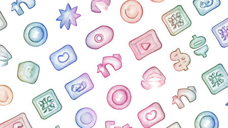 Pastel-tone slot symbols form a playful and colorful pattern, leaving the right side open for additional content or design elements.の素材