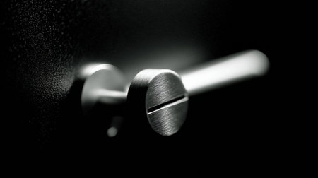 Close-up view of a slot lever handle showcasing its brushed metal finish and minimalist style, surrounded by soft shadows in a dimly lit settingの素材