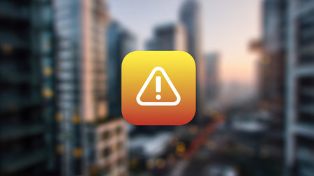 Alert notification displayed prominently from a banking application indicates important updates, with a blurred city background suggesting a busy environment.の素材