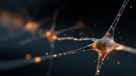 Glowing neural pathways are illustrated against a soft dark background, emphasizing the intricate connections between neurons within the brains structure.の素材