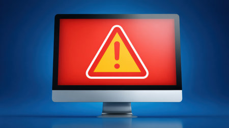 Notification about outdated antivirus software appears on a computer screen with an alert icon, emphasizing the need for software updates to ensure security.の素材