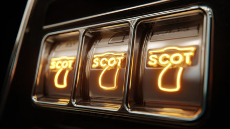 A winning slot jack symbol shines with a vibrant glow in a clean casino setting, capturing the excitement of a successful play at a gaming machine.の素材