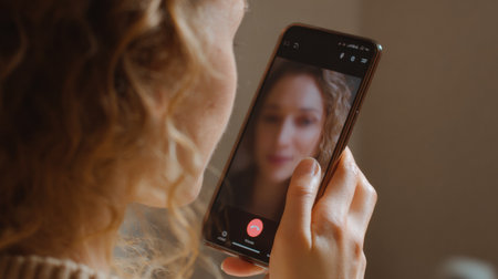 A smartphone screen exhibits a voice deepfake call simulation, illustrating advancements in digital communication and artificial intelligence.の素材
