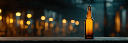 A craft beer bottle stands out against a softly blurred brewery, creating a serene atmosphere for beverage lovers.の素材