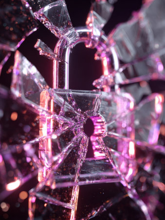 A lock icon is depicted in a shattered form with digital debris surrounding it, symbolizing the impact of malware on cybersecurity and data integrity.の素材