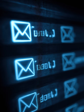 Interface shows email spoofing details where messages mimic legitimate domains, raising awareness about cybersecurity threats in digital communication.の素材