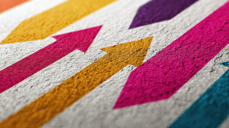 Vision board features vibrant arrows representing career paths, arranged in a clean layout showcasing uplifting colors and motivational design elements.の素材