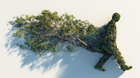 A silhouette of a tree is shaped like a person walking, representing inner growth and potential. The right side is open, suggesting freedom and expansion.の素材