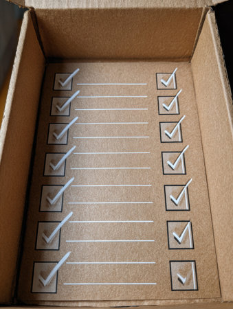 Box contains a terms and conditions section with numerous hidden checkmarks pre-checked, leaving the top section empty for user input.の素材
