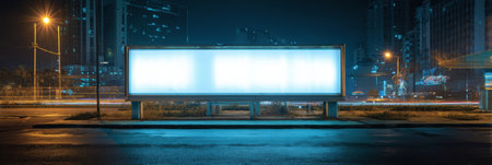 Urban street features a glowing neon billboard frame awaiting brand messages, surrounded by lively city lights creating an energetic nightlife atmosphere.の素材