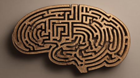 A brain-shaped labyrinth with defined pathways offers a unique challenge for puzzle solvers.の素材