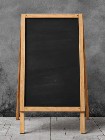 Chic chalkboard menu board stands in a cozy coffee shop, inviting customers to explore delightful offerings and daily specials with a customizable touch.の素材