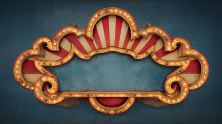 Decorative signboard illustration from a vintage casino showcases ornate design and bright lights, leaving space for promotional text or imagery.の素材