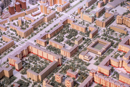 The miniature model vividly shows Moscows layout, highlighting detailed buildings, green spaces, and...