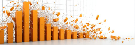 Bright orange bars burst against a clean white backdrop, symbolizing vibrant growth and progress in analytics.の素材