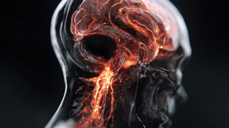 3D model intricately shows the brains neural pathways and blood vessels, highlighting its complex functions.の素材