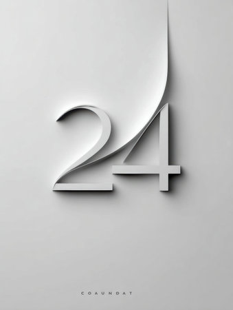 A sleek representation of the number 24 is displayed in a minimalistic style, showing a smooth paper texture on a light backdrop.の素材